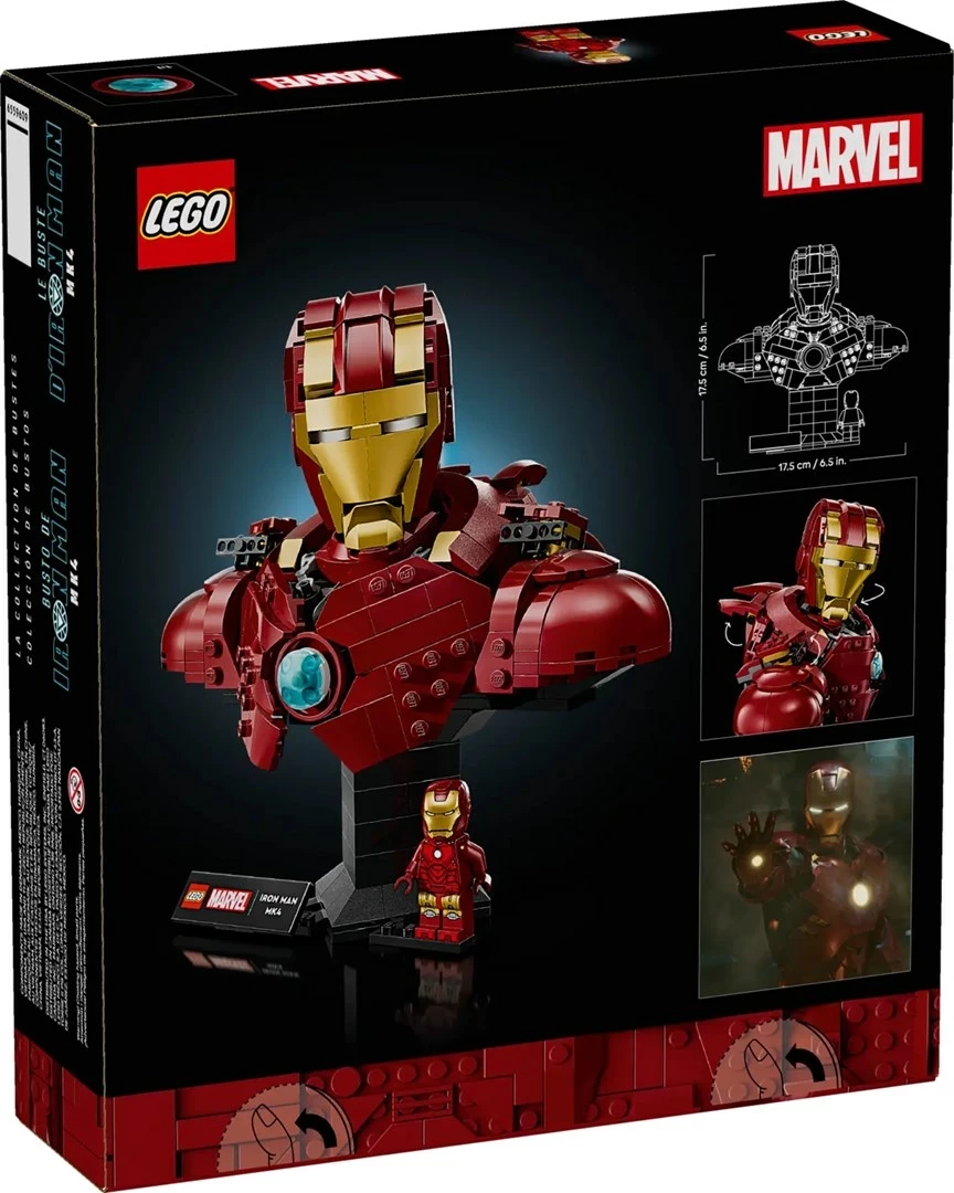 Set LEGO Marvel Iron Man MK4 Bust 76327, me minifigurë, për të rritur, Kuqe