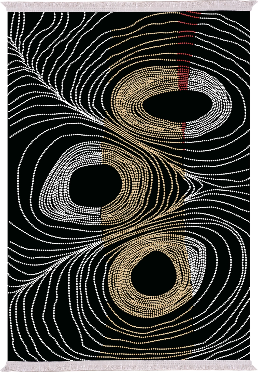 Qilim për dhomë ndeje me franja, JOSIANE, ngjyrë zezë-ari-gri, 80x150 cm, FH7676.27
