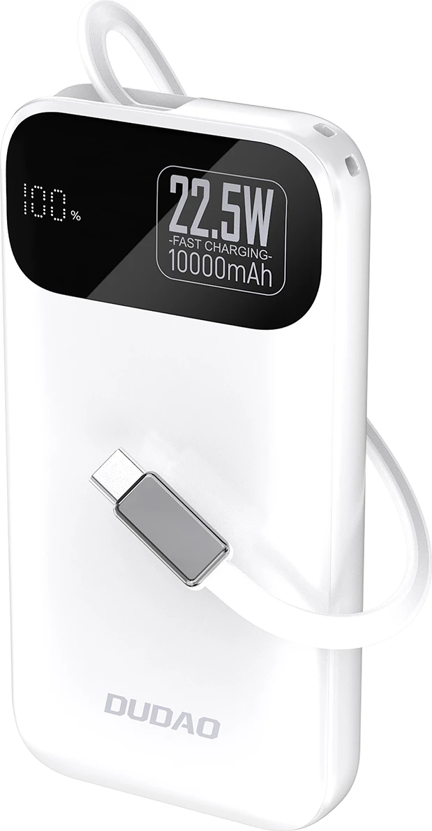 Powerbank Dudao K31, 10000 mAh, 22.5W, me kabllo të integruar, Bardhë