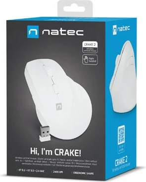 Maus NATEC Crake 2, wireless, Bluetooth + RF, 2400 DPI, i bardhë