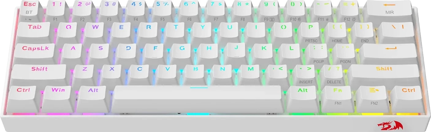 Tastierë mekanike gaming Redragon Draconic K530RGB Pro, 60% (61 tasta), Hot-Swap, BT/2.4GHz/USB-C, Red Switch, e bardhë