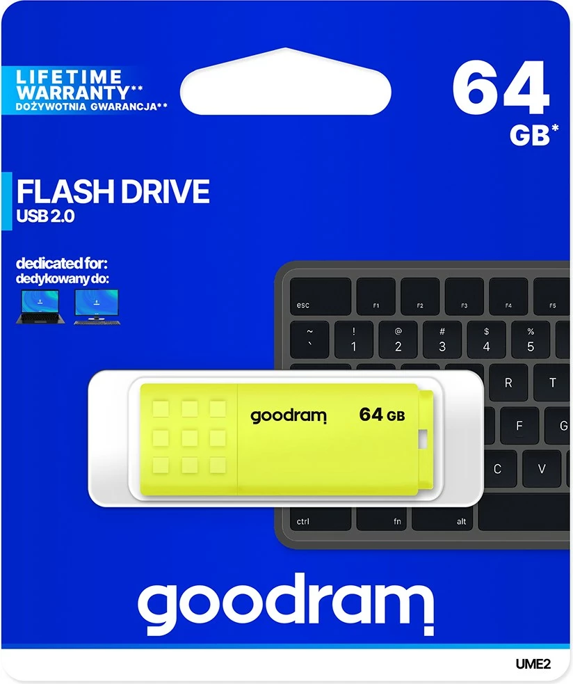 Pendrive GOODRAM UME2 64GB USB 2.0, e verdhë