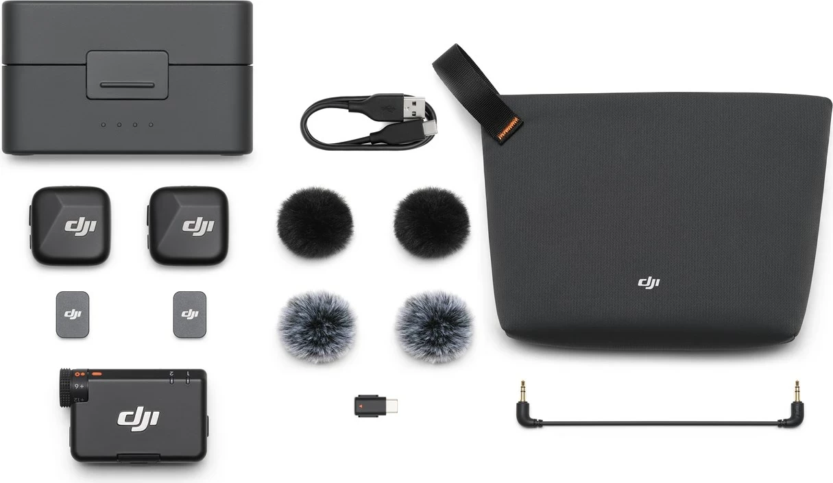 Mikrofon pa tela DJI Mic mini, 2 transmetues, 1 marrës, kuti karikimi