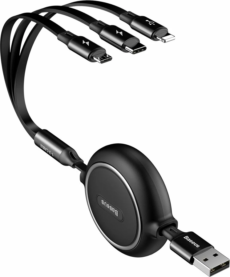 Kabllo zgjatshme 3-në-1 Baseus Golden Loop CAMLT-JH01, USB - micro USB / Lightning / USB-C, 1.2m, e zezë