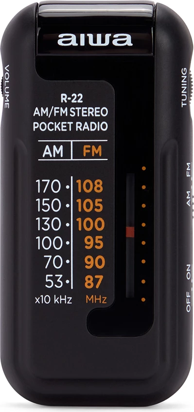 Radio portativ xhepi AM/FM Aiwa R-22 HyperBASS me kufje, i zi, set me bateri AAA