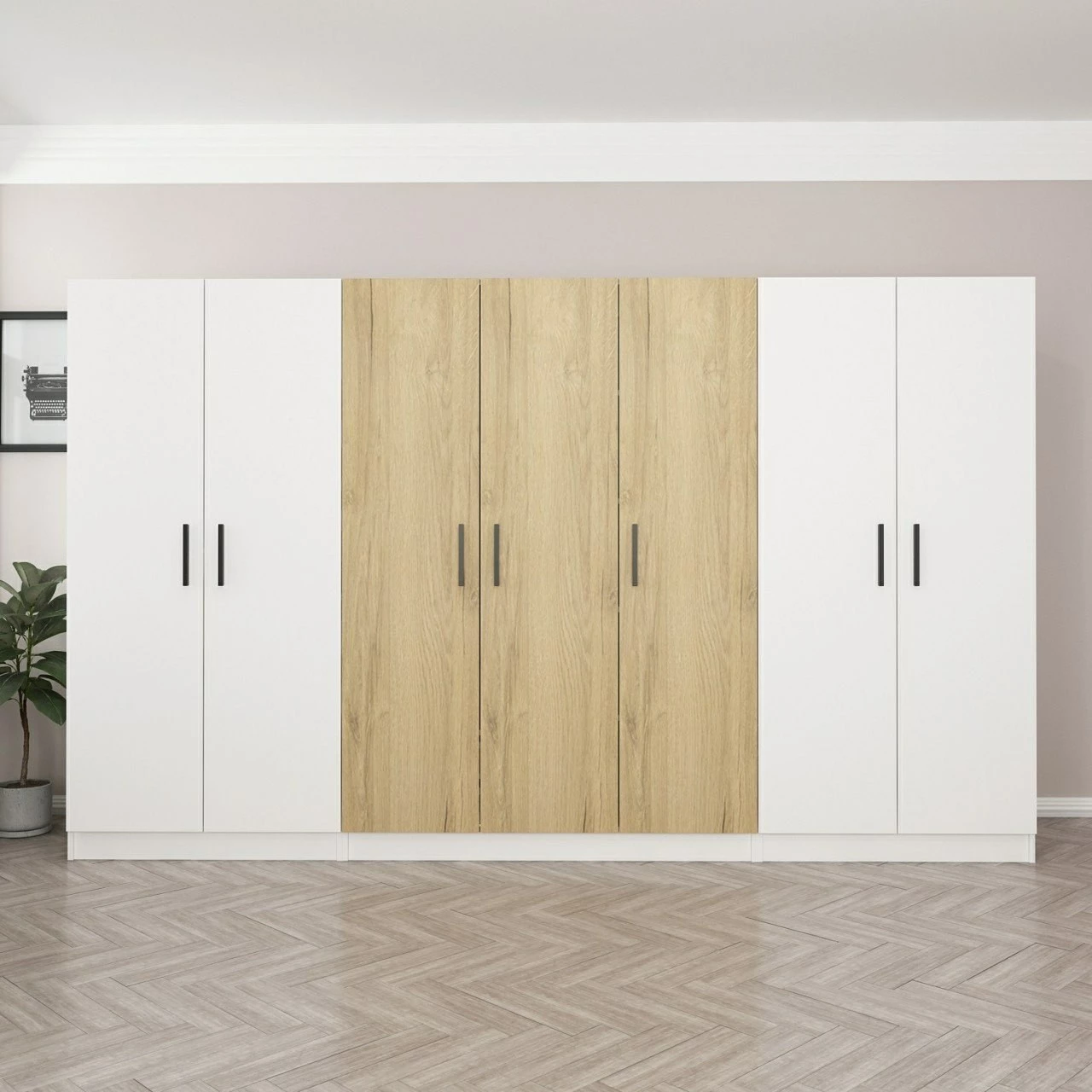 Dollap Skye Decor, i bardhë dhe dru, 315x190x52cm