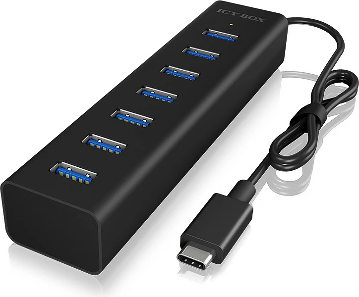 USB hub ICY BOX IB-HUB1700-C3, 7 porta, USB 3.2 Gen 1, Type-C në Type-A, 0.4m, e zezë