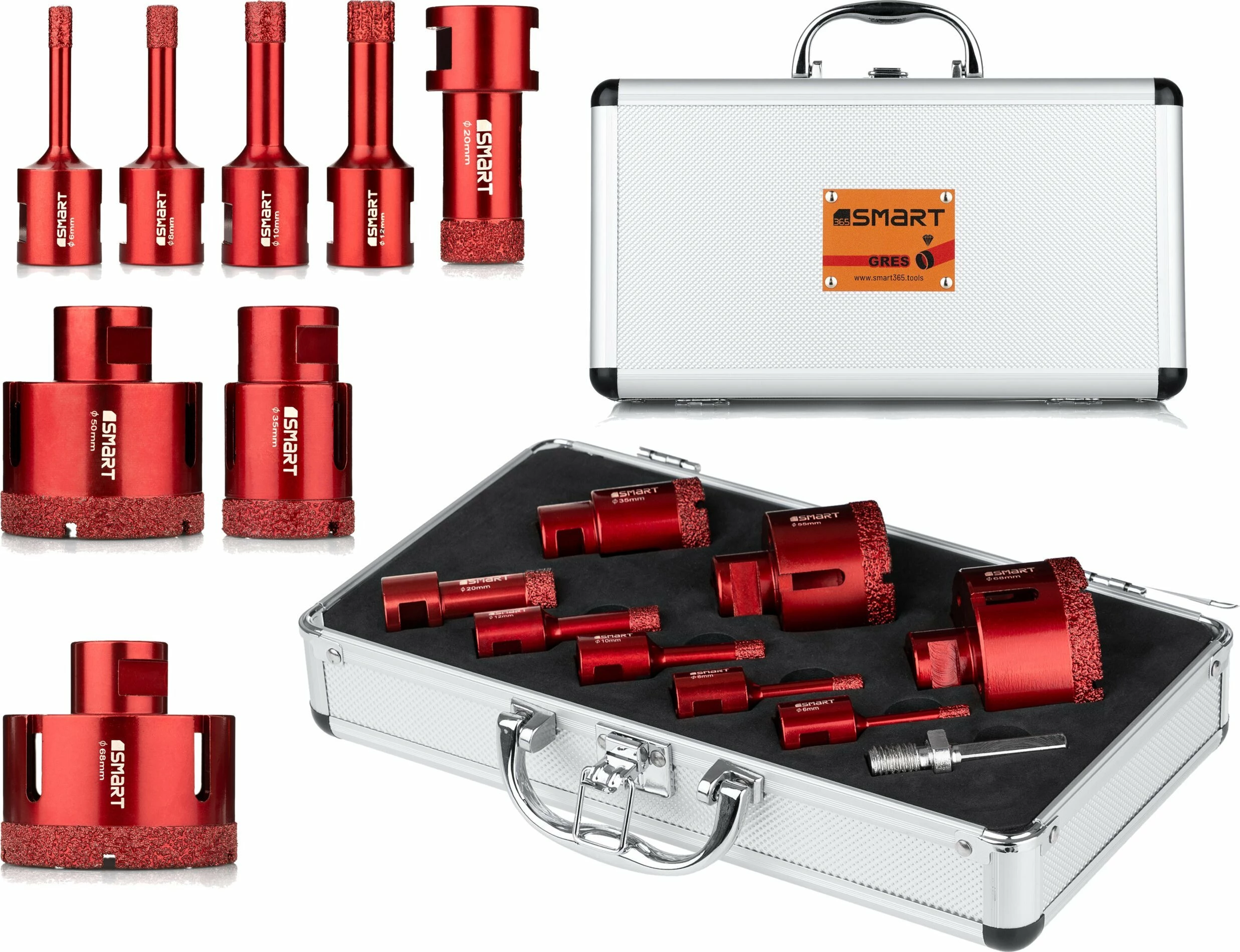 Set shpuesash diamant Smart SM-25-SET9 6-68mm M14, 9 copë, për gres/keramikë, me kuti alumini