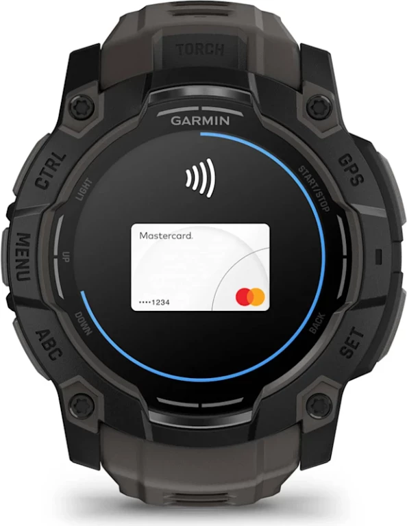 Smartwatch Garmin Instinct® 3 AMOLED, Black with Charcoal Silicone Strap, 50 mm