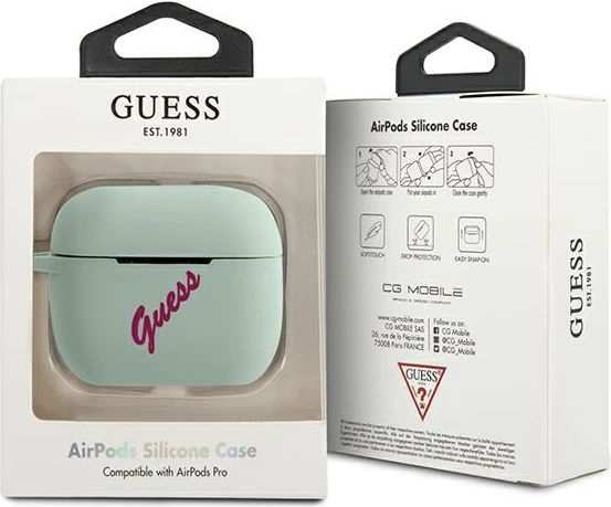 Mbështjellës Guess GUACAPLSVSBF për AirPods Pro, silikon, blu-fuchsia