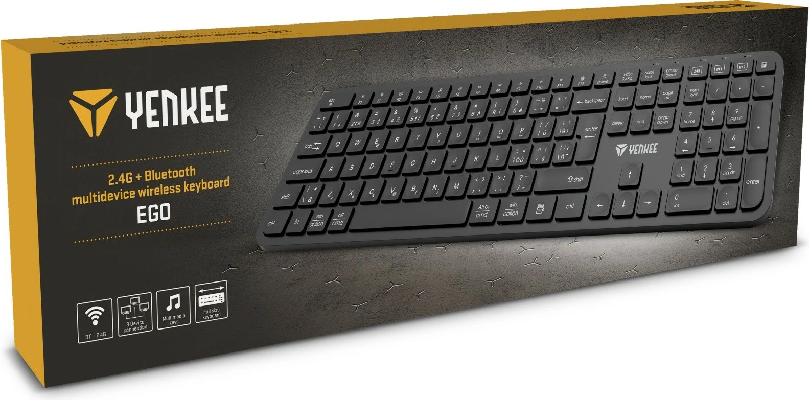 Tastierë wireless YENKEE YKB 2050 EGO, standard, 2.4G + BT1 + BT2, e zezë