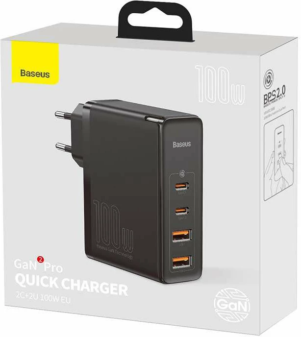 Karikues udhëtimi Baseus GaN2 Pro, 100W, 2x USB-C + 2x USB-A, i zi
