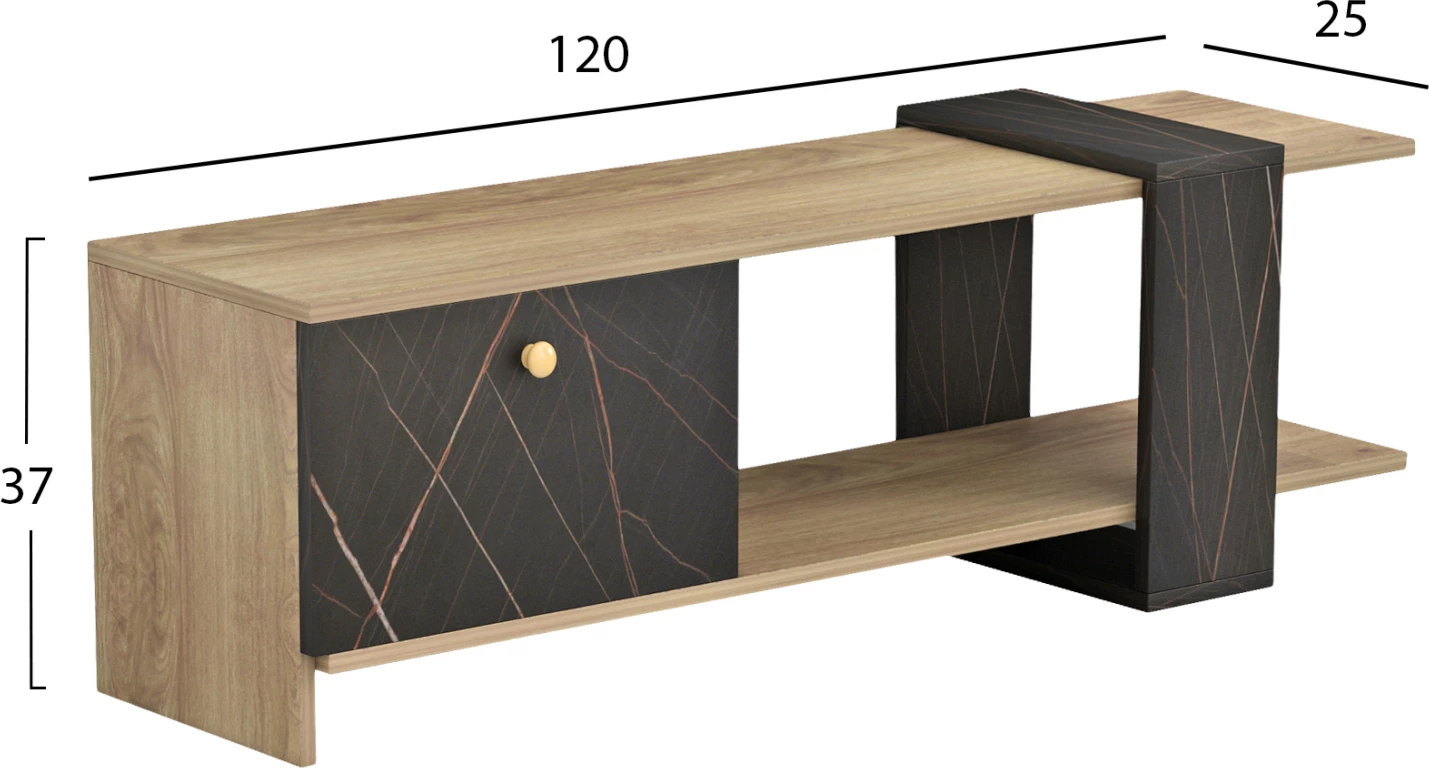 Mobilje TV HENRIETTE FH8900.12 melaminë, sonama-mermer i zi, 120x25x37.5 cm