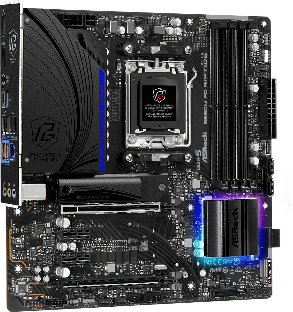 Pllakë amë ASRock B650M PG Riptide, AMD, Socket AM5, DDR5-SDRAM, 128 GB, micro ATX