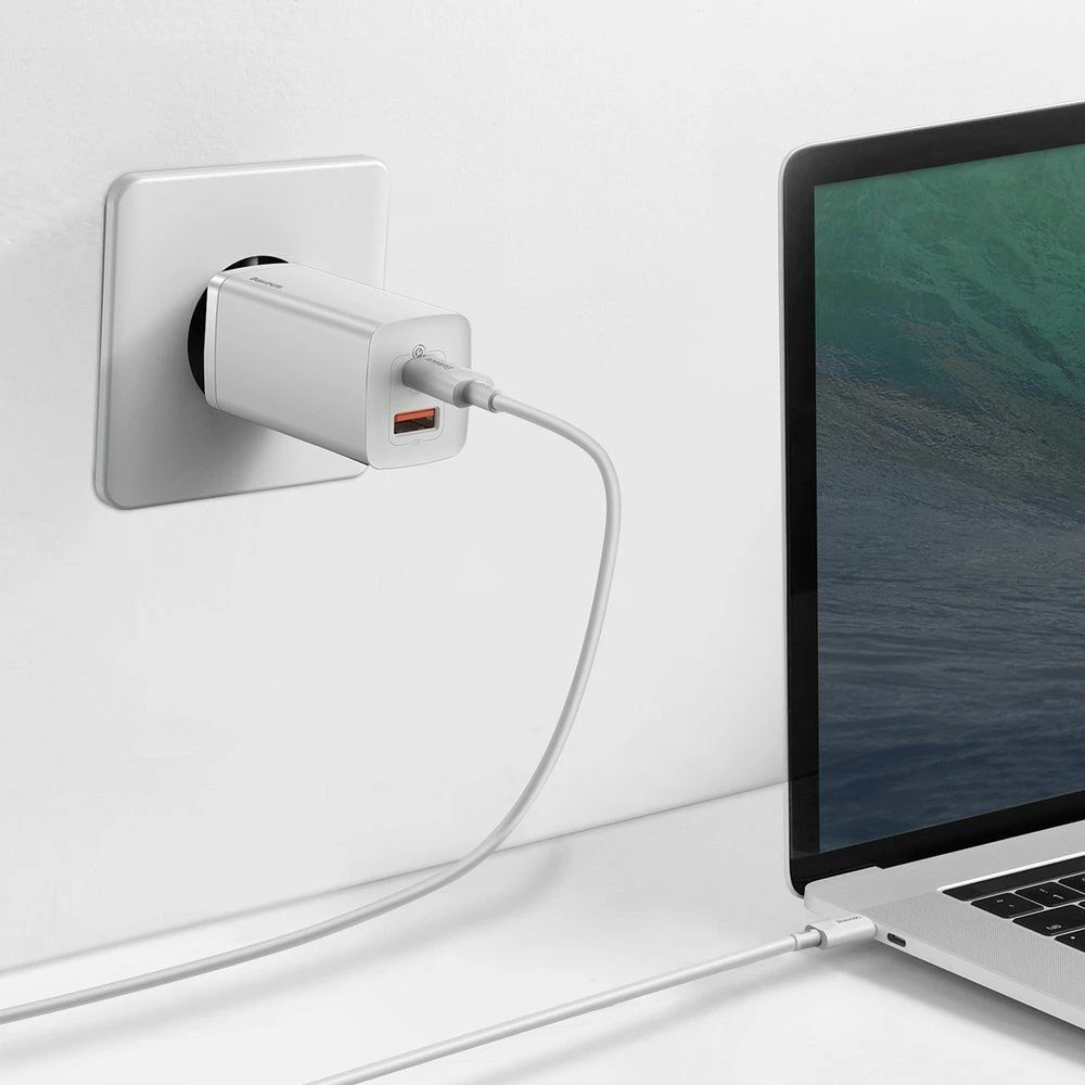 Karikues muri Baseus GaN2 Lite CCGAN2L-B02 65W 1x USB-C + 1x USB-A i bardhë