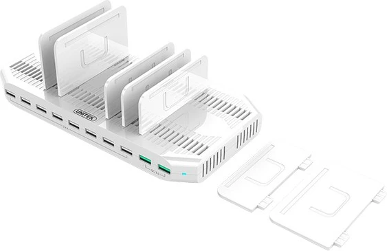 Stacion karikimi Unitek Y-2190, 10 porta USB, QC3.0, USB-C, Bardhë