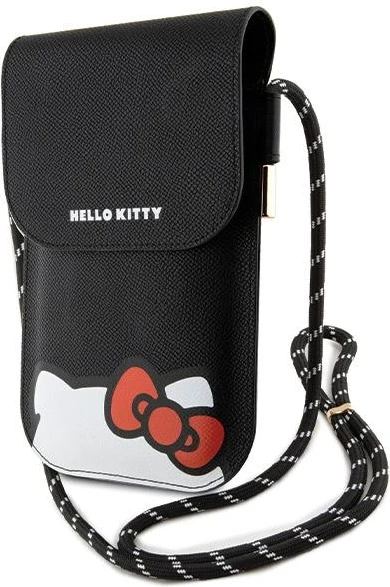 Çantë për telefon Hello Kitty Leather Hiding Kitty Cord, e zezë