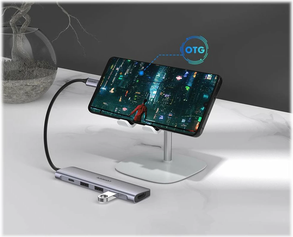 USB Hub Ugreen 50209, USB Type-C në HDMI 4K + 3x USB 3.0 + PD 100W, Argjend