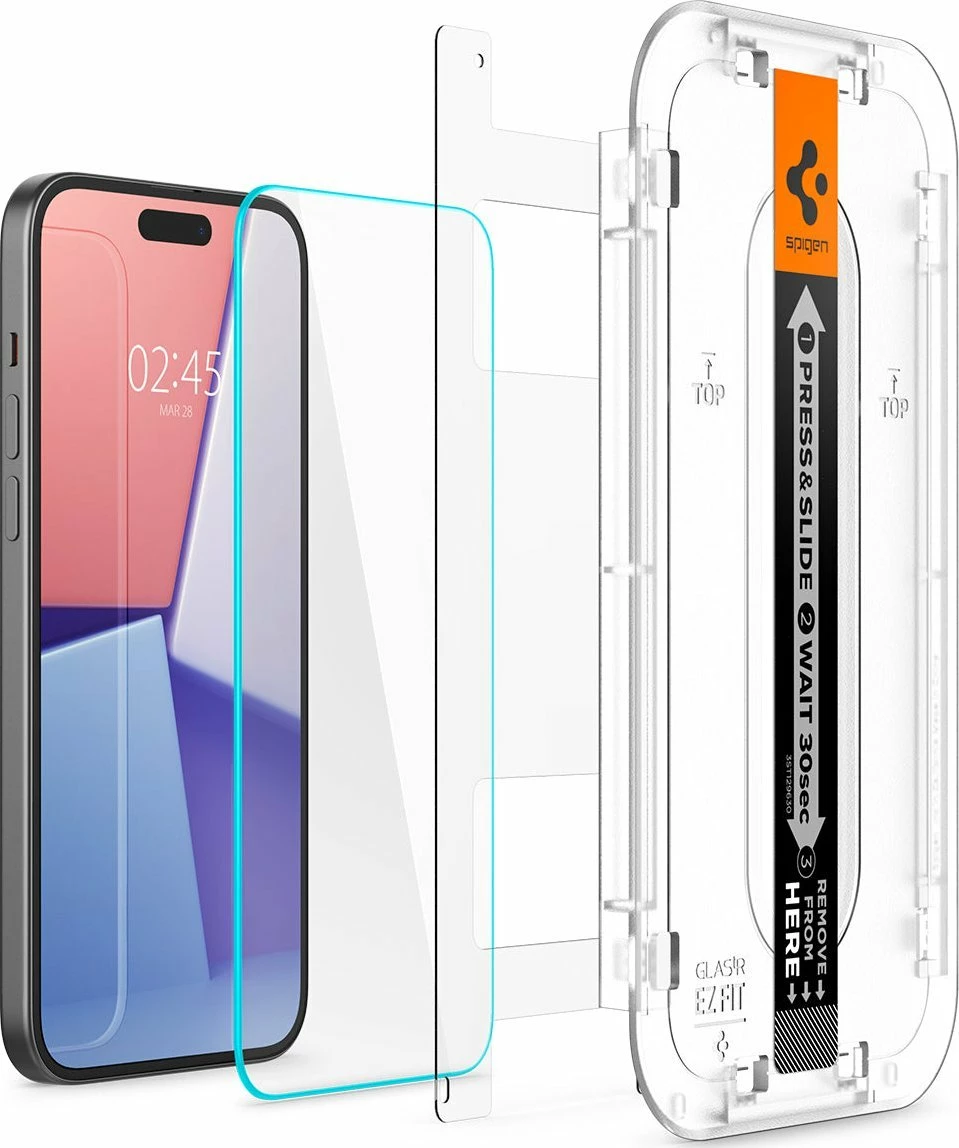 Xham i kalitur mbrojtës ekrani, Spigen Glass tR EZ Fit AGL06883, për iPhone 15 Plus, 2 copë, transparent