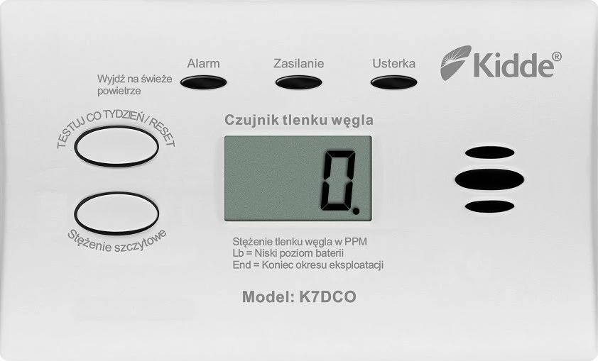 Detektor monoksidi karboni Kidde K7DCO me ekran LCD, 2x AA, i bardhë