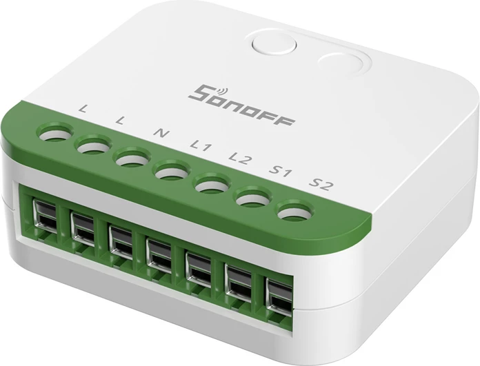 Switch smart dy-kanalësh Matter, Sonoff MINI-2GS, Wi‑Fi 2.4GHz, 2x10A 16A total, i bardhë