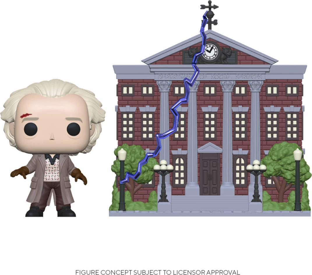Figurinë koleksionuese Funko Pop Town BTTF Doc w/ Clock Tower, set