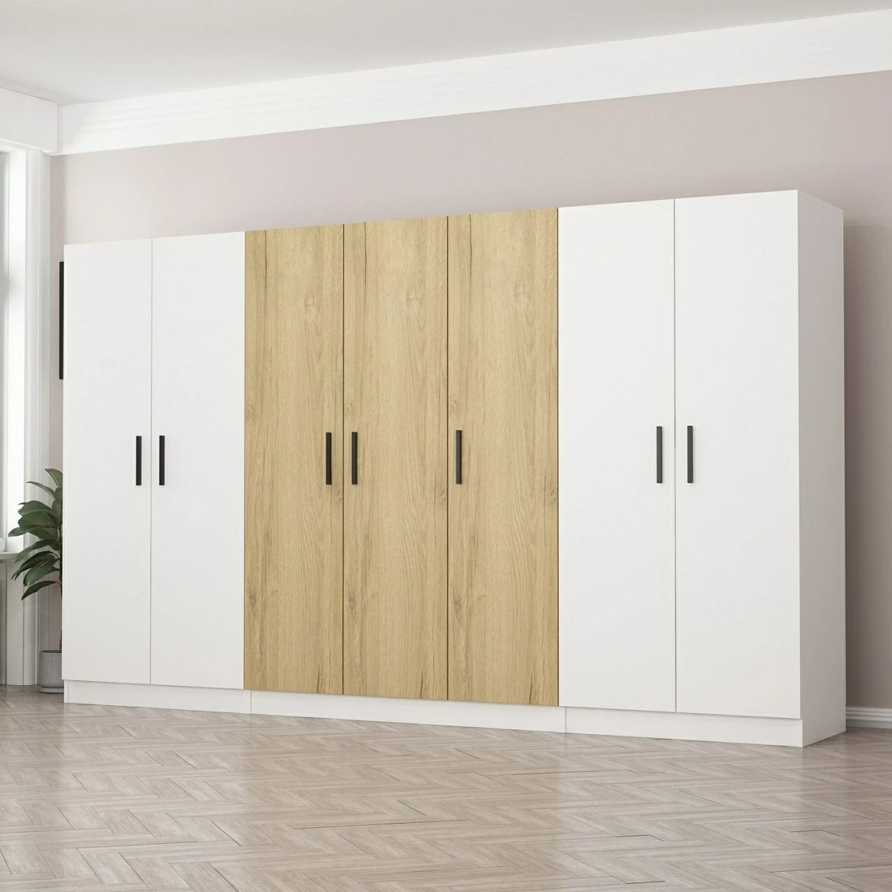 Dollap Skye Decor, i bardhë dhe dru, 315x190x52cm