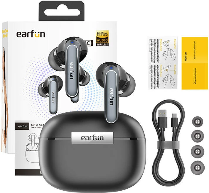 Kufje TWS EarFun Air2, Bluetooth 5.3, LDAC, IPX7, të zeza
