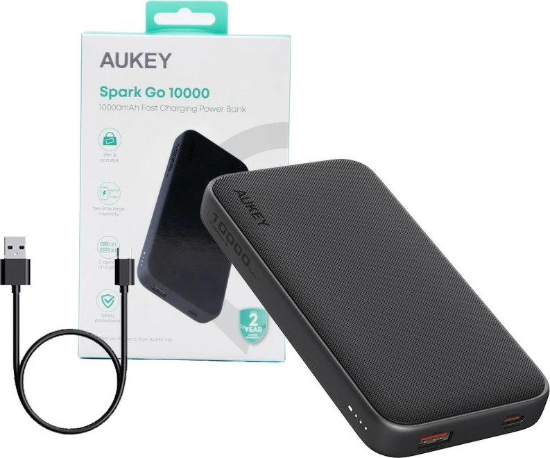 Power bank AUKEY PB-Y46 Spark Go, 10000 mAh, 15W, 2xUSB, LED, Gri
