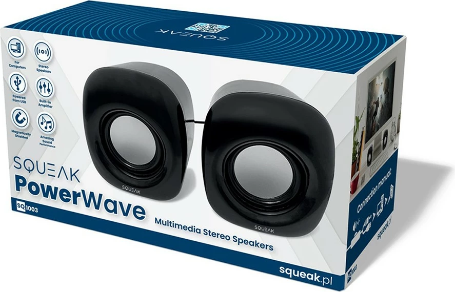 Altoparlantë kompjuteri SQUEAK PowerWave SQ1003, stereo, USB, AUX, të zi