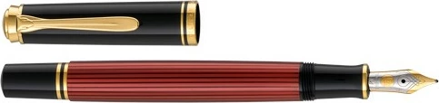 Stilolaps Pelikan Souverän 600, majë ari/rhodium, piston, i zi/kuq/artë