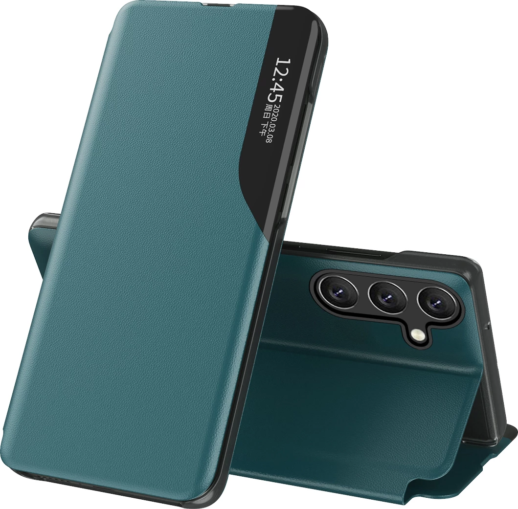 Mbështjellës me kapak Hurtel Eco Leather View Case për Samsung Galaxy A56, funksion stand, eko-lëkurë, jeshile