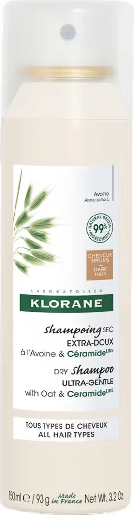 Shampon i thatë Klorane Ultra-Gentle për flokë të errët me tërshërë dhe ceramide, 150ml