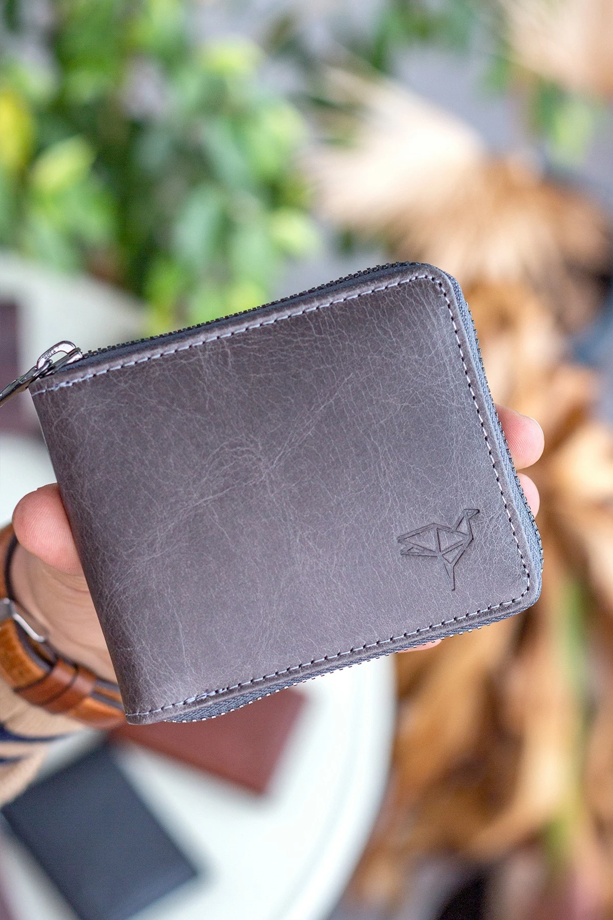 Portofol uniseks, lëkurë natyrale, ngjyrë gri, Zoozie Bags, Carole, 11x2x9 cm