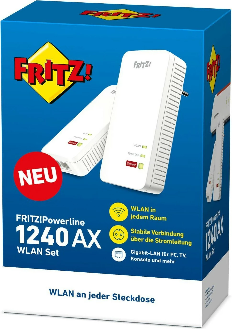 Set Powerline FRITZ!Powerline 1240 AX WLAN, 1200 Mbit/s, Ethernet Gigabit, Wi-Fi 6, Bardhë