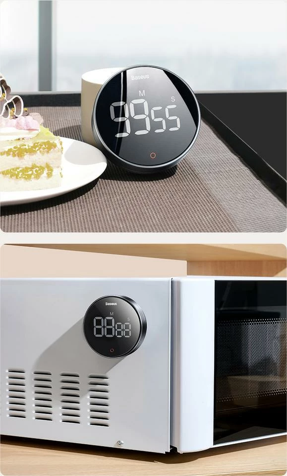 Timer digjital Baseus FMDS000013, ekran LED, magnet, 3 nivele zëri, i zi
