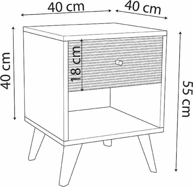 Komodinë anësore Flipter melaminë, ngjyrë e zezë-lisi, 40x40x55cm