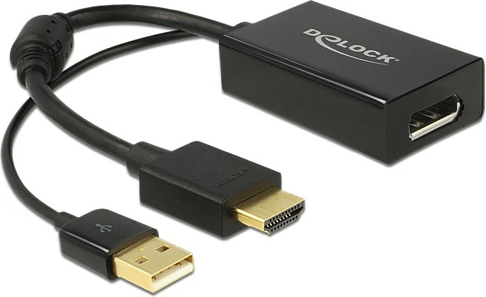 Adapter HDMI + USB në DisplayPort DeLOCK, 0.25m, 4K, i zi