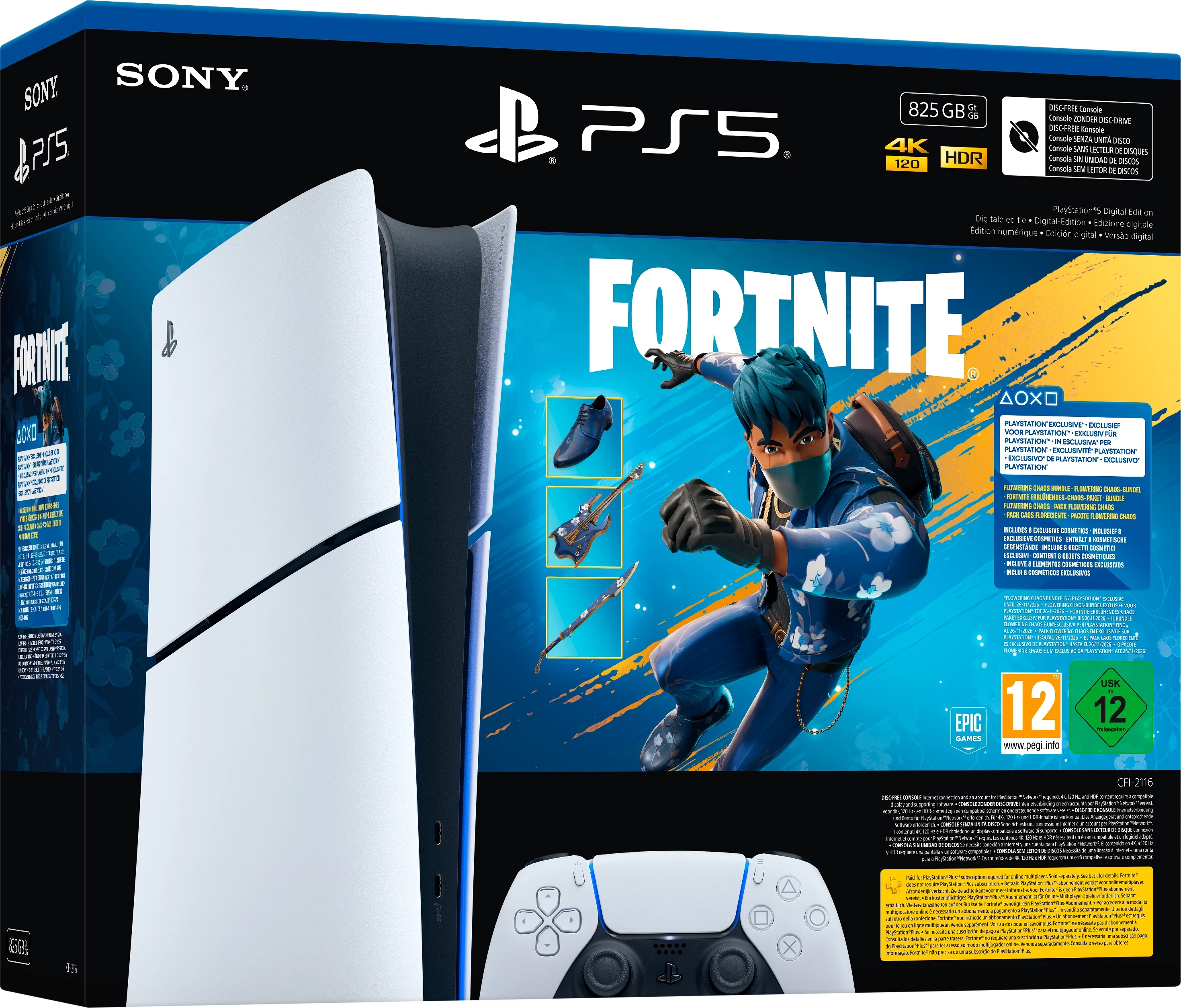 Konzolë PS5 Sony Digital Edition 825GB e bardhë me Fortnite