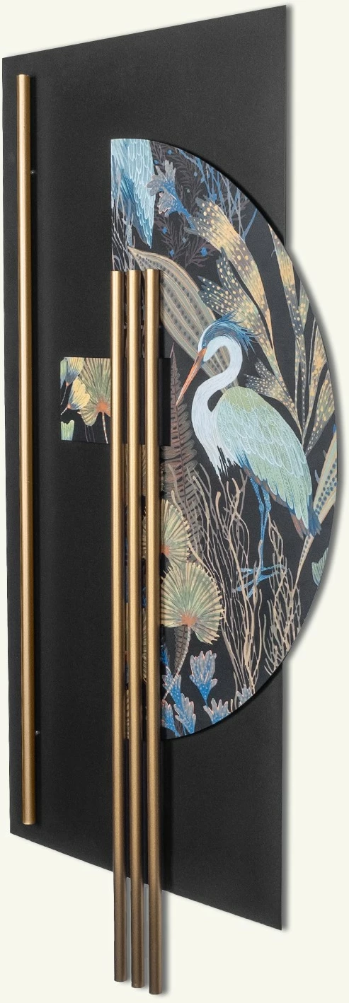 Aksesor dekorativ metalik për mur Wallity, Grus - APT778, shumëngjyrësh, 55x106cm