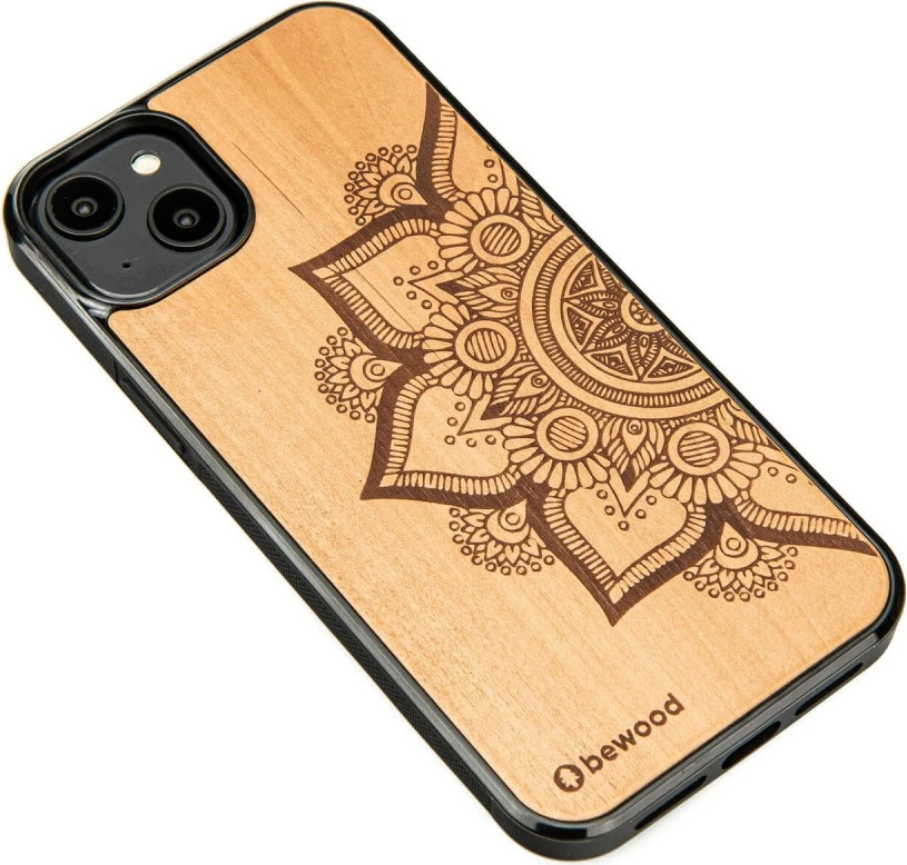Mbështjellës druri Bewood Mandala për iPhone 14 Plus, Kafe e çelët