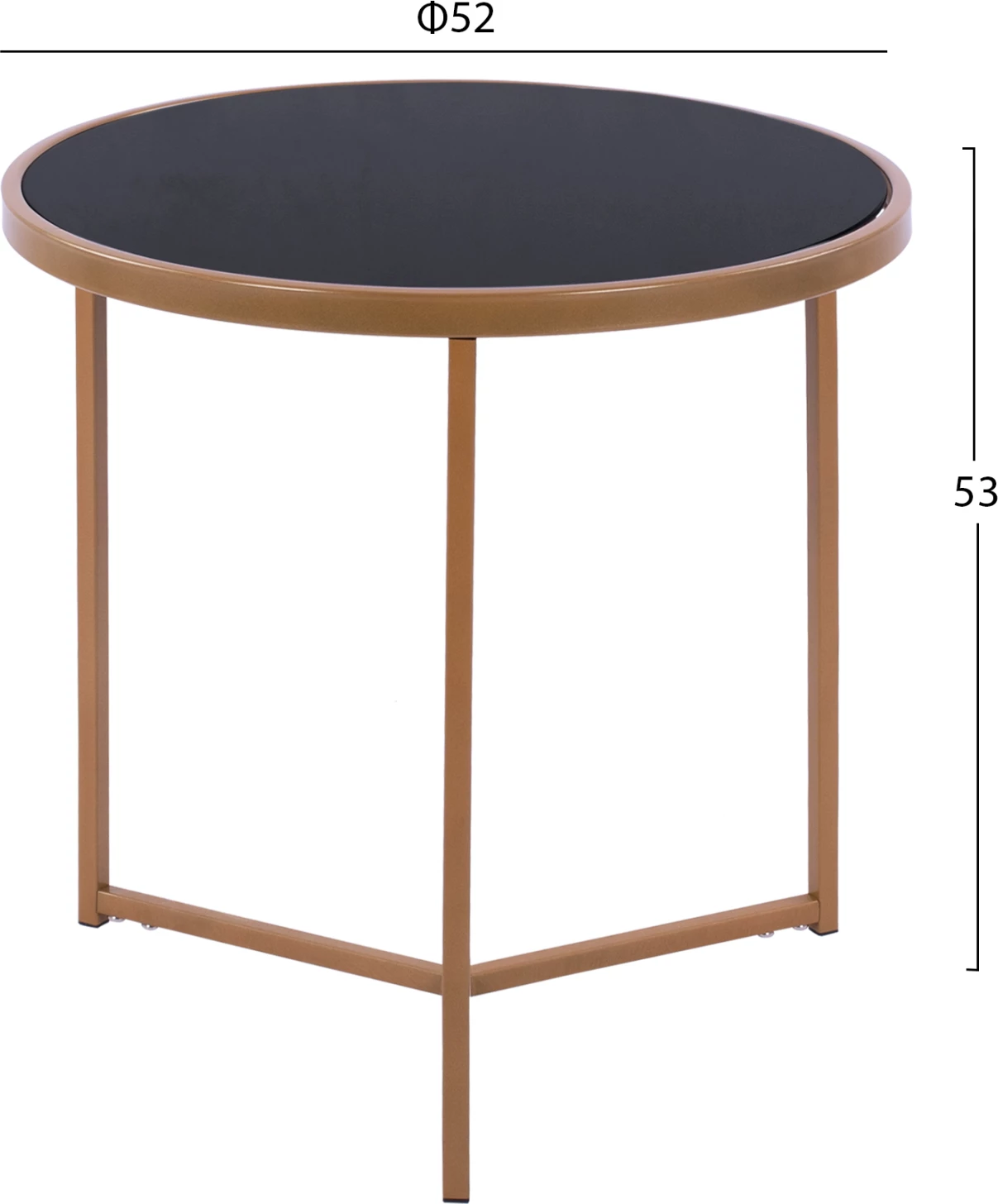 Tavolinë anësore Francesco, sipërfaqe qelqi, kornizë metalike ngjyrë ari mat, FH8696