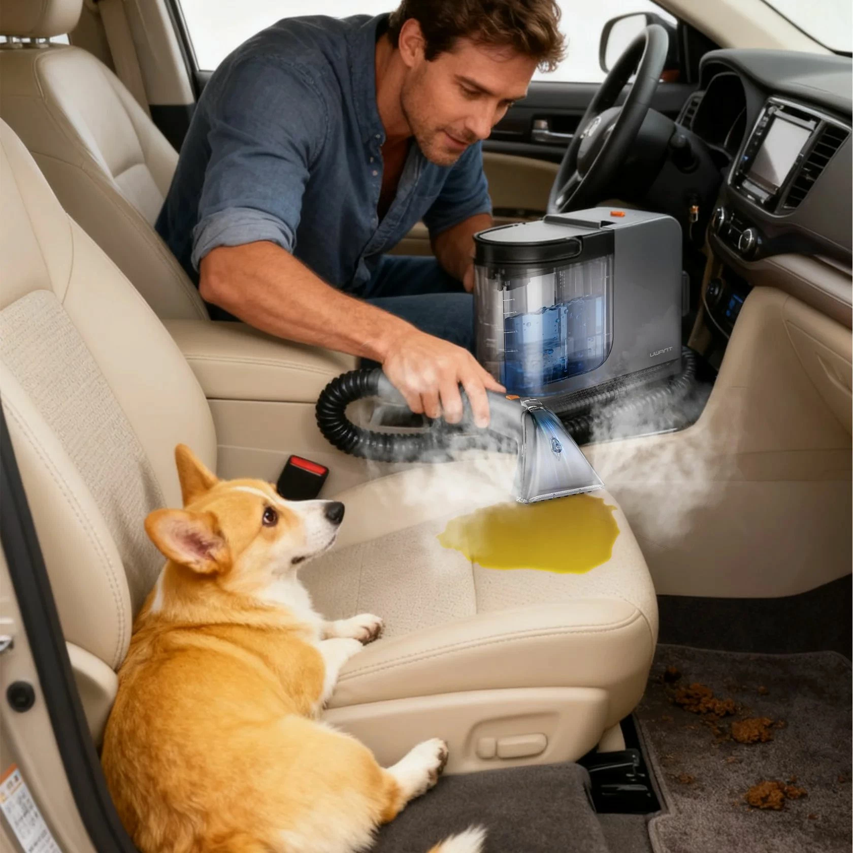 Pastrues me avull dhe nxjerrës njollash Uwant B400 2-në-1, 100°C avull, 65°C ujë i nxehtë, 18000 Pa, 1.2L/1.4L, gri, me aksesorë