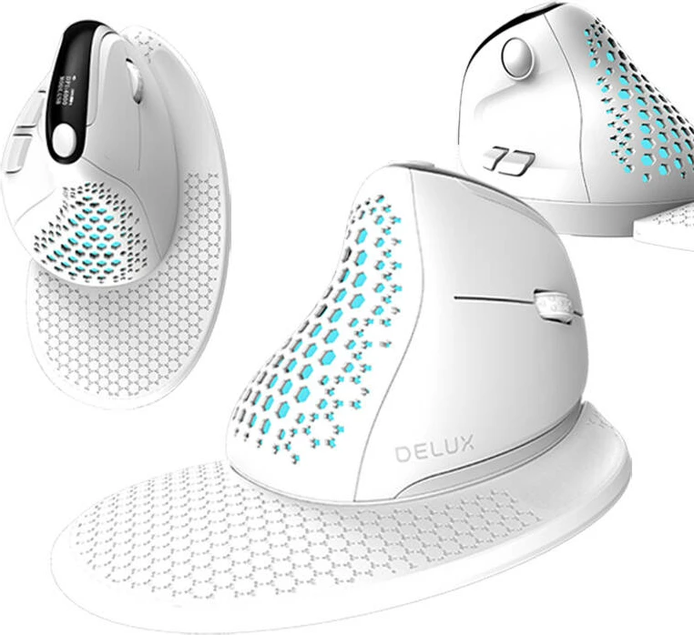 Maus vertikal Delux M618XSD, RGB, wireless, OLED, 4000 DPI, i bardhë