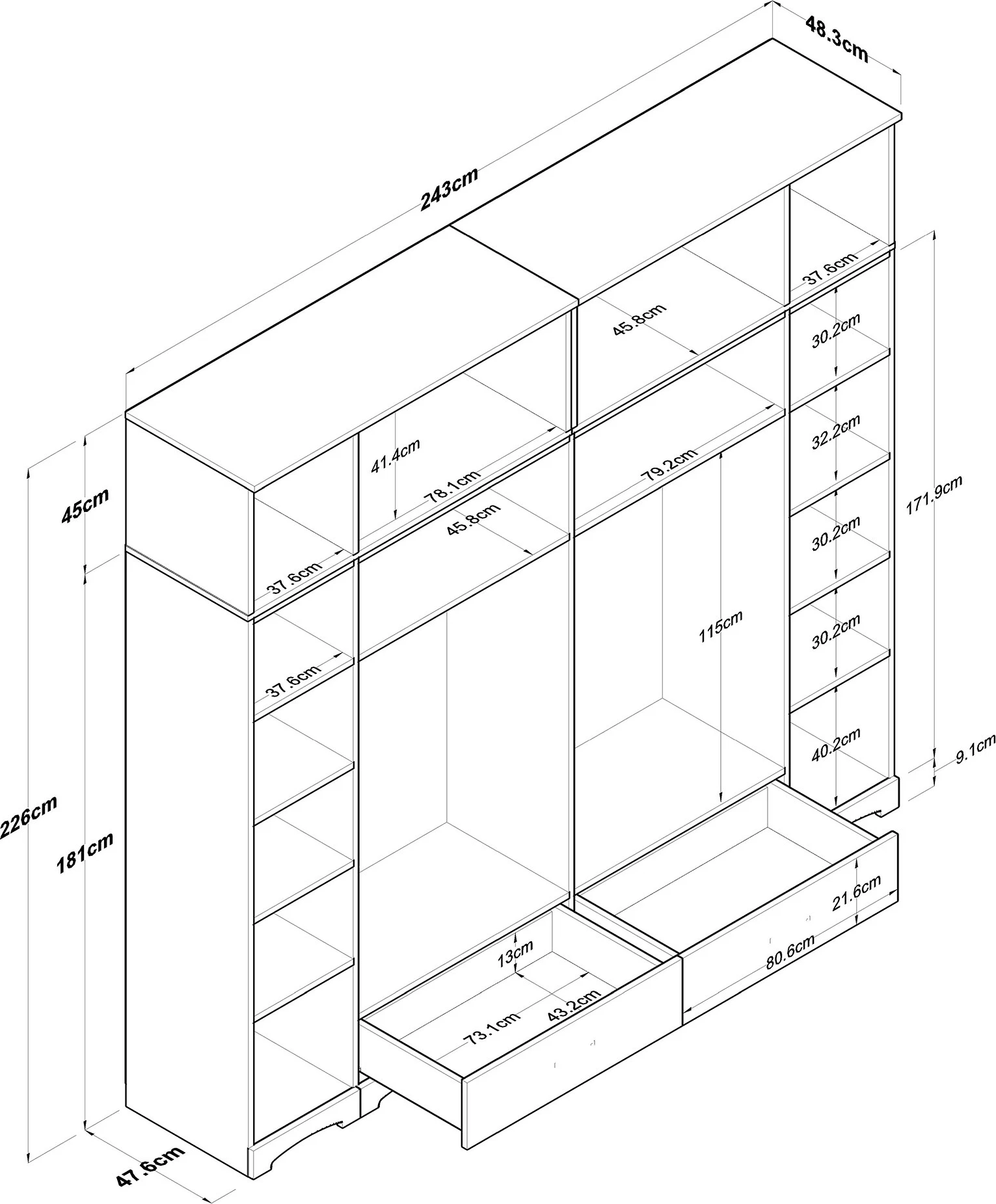 Dollap Skye Decor, ngjyrë arr dhe e bardhë, BA133 - 3907