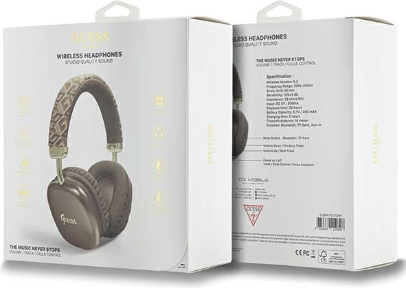 Kufje Bluetooth Guess GCube Metallic Script Logo, on-ear, kafe