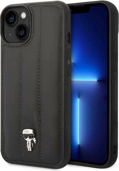 Mbështjellës Karl Lagerfeld KLHCP14MPSQPK për iPhone 14 Plus, hardcase, Puffy Ikonik Pin, e zezë