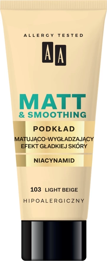 Fondatinë për femra AA Make Up Matt Foundation Mattifying and Smoothing 103 Light Beige, 30ml