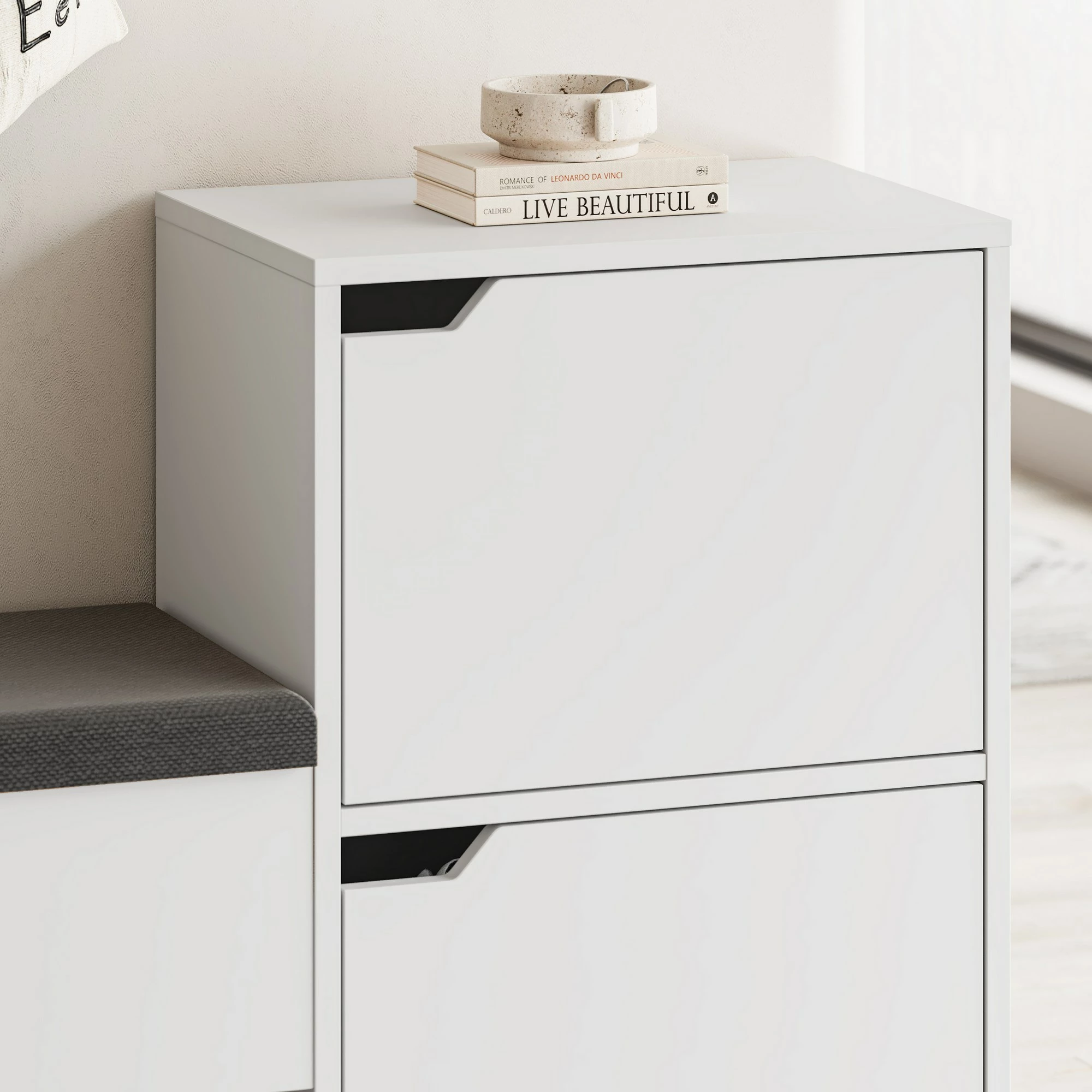 Dollap për këpucë Skye Decor, stol Haven, i bardhë