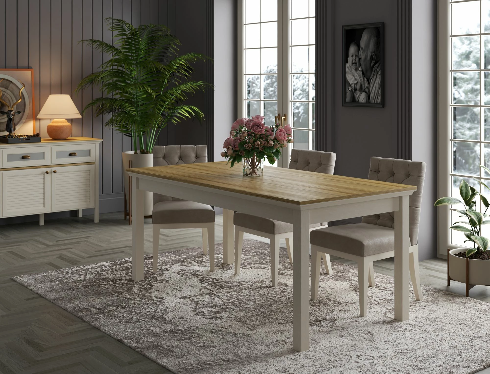 Tavolinë ngrënieje Skye Decor, FRN-21023, krem dhe gri